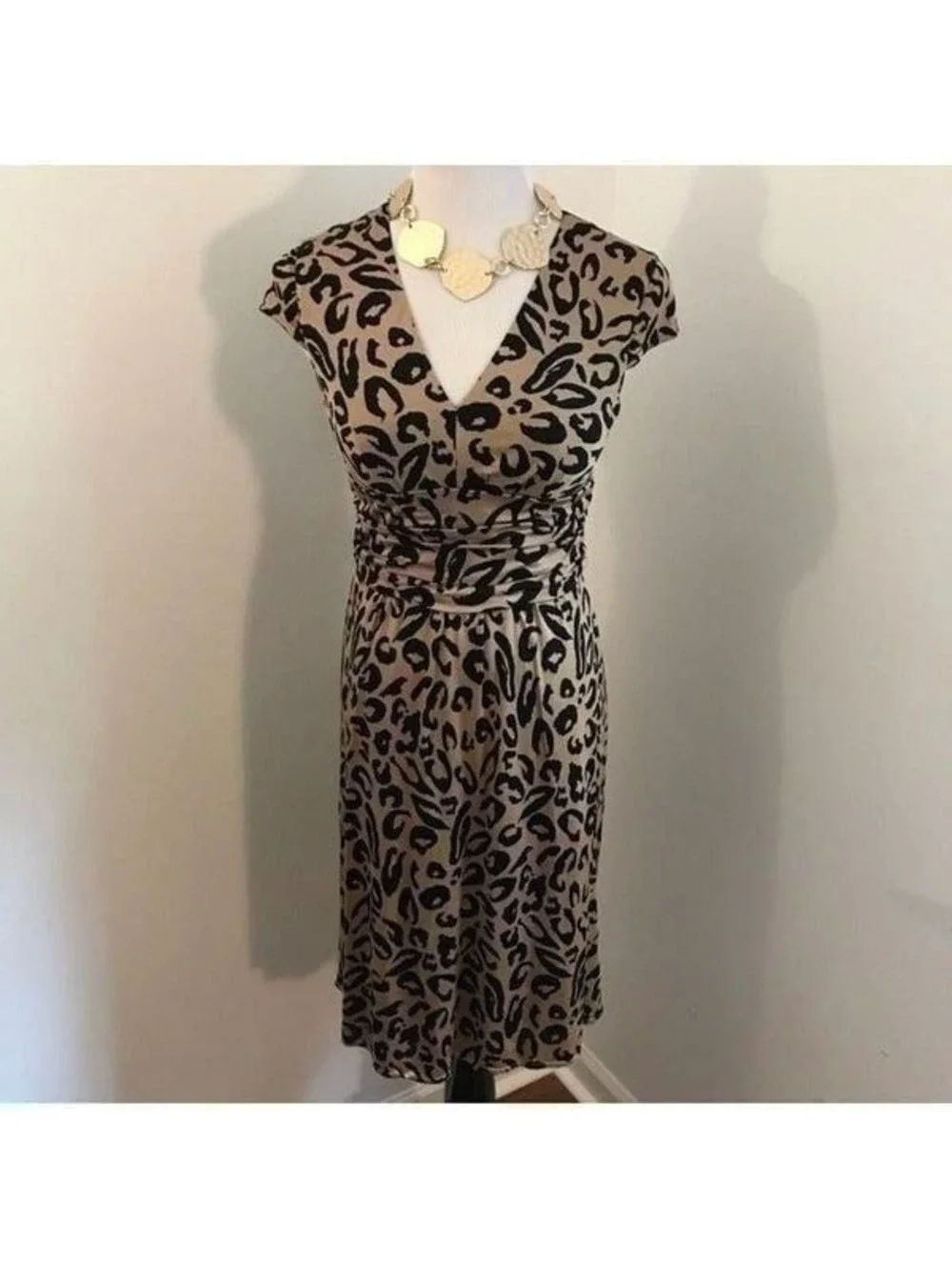 Kay Unger Leopard Ruched Dress Sz 4